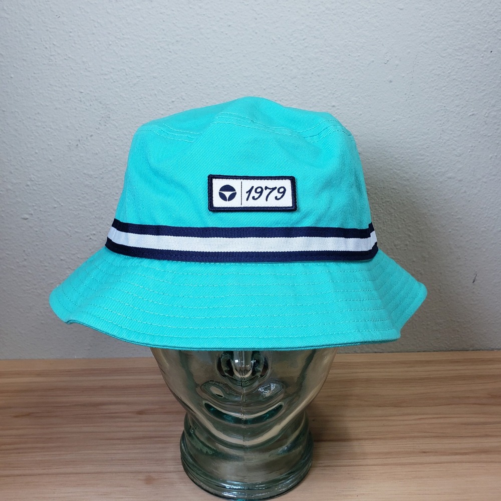 Taylor Made Vintage Twill Bucket Hat Aqua Blue Stripe Nautical Fisherman Golf